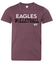 Load image into Gallery viewer, BELLA + CANVAS - YOUTH tee with Eagles Volleyball design and customizable player number.