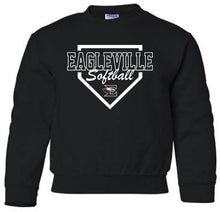 Load image into Gallery viewer, Youth crewneck sweatshirt with Eagleville Softball Diamond logo