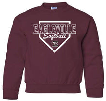 Load image into Gallery viewer, Youth crewneck sweatshirt with Eagleville Softball Diamond logo