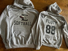 Load image into Gallery viewer, Customizable Youth & Adult hoodie with Eagleville Softball logo
