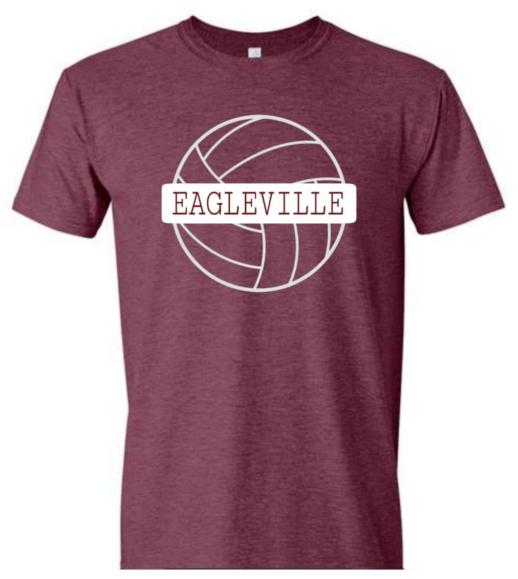 Gildan ADULT tee with Eagleville Volleyball block design