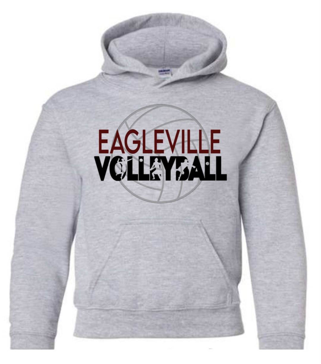 Gildan YOUTH hooded sweatshirt with Eagleville Volleyball design