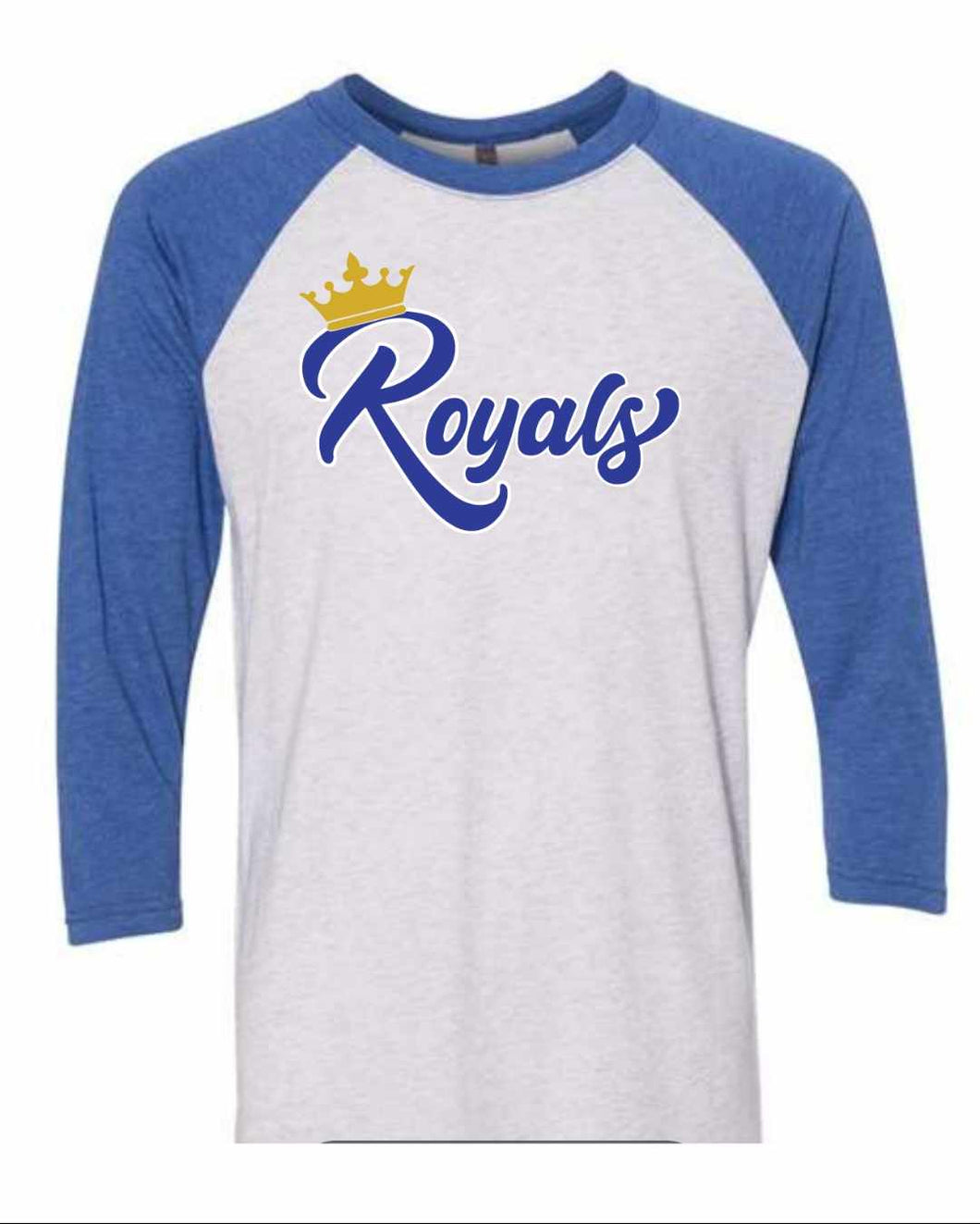 Next Level three-quarter sleeve unisex ADULT shirt with Royals logo.