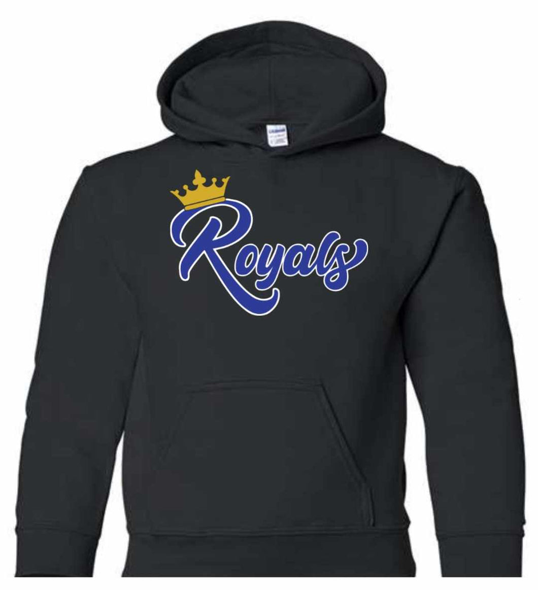 Gildan brand YOUTH hoodie with Royals Baseball logo