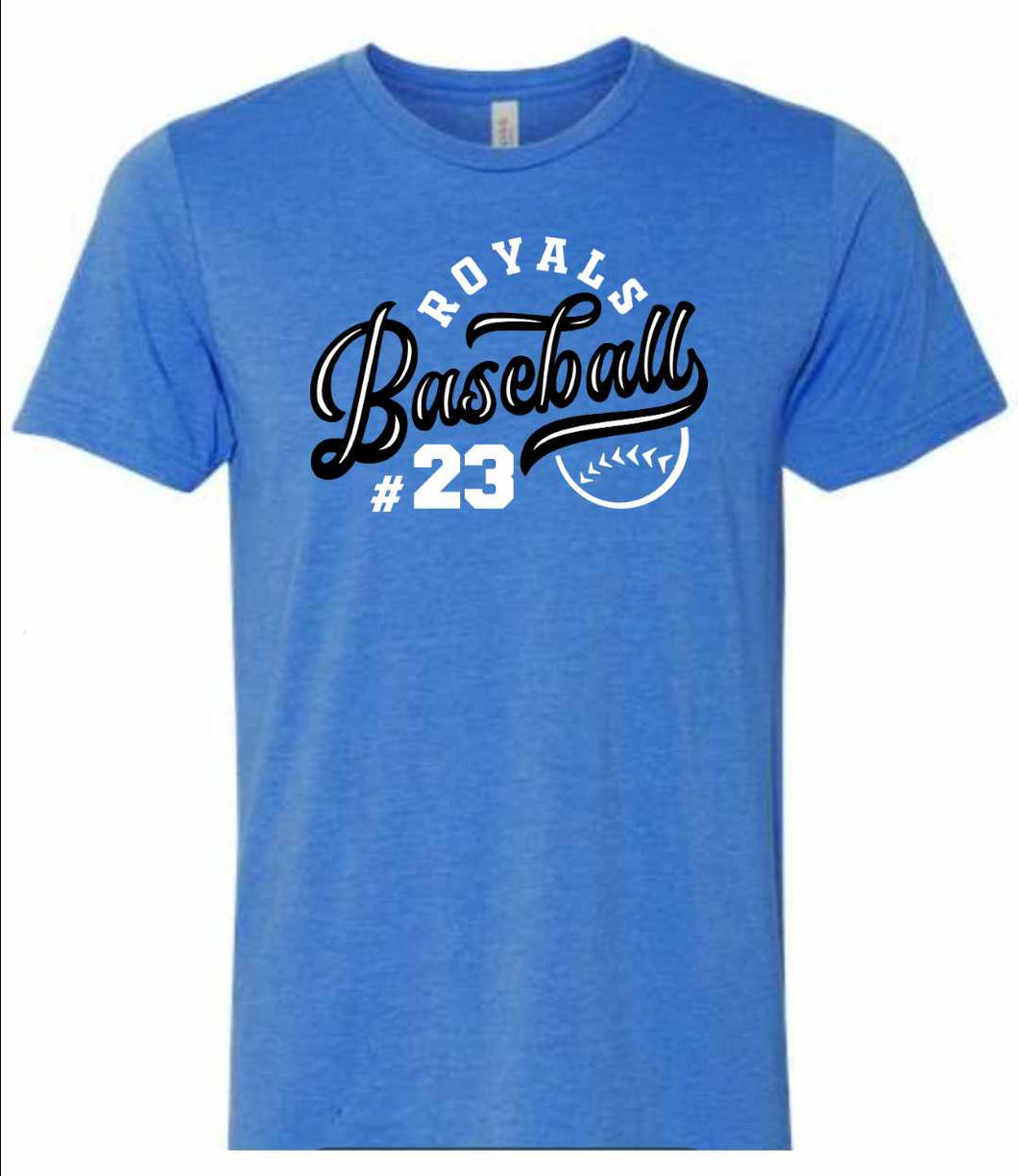 Bella+Canvas ADULT tee with Royals Baseball design & customizable player number