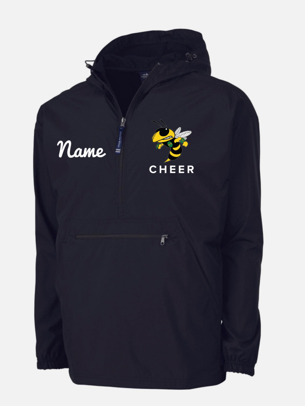 Charles River Pack-n-Go pullover with Buchanan Cheer logo & childs name