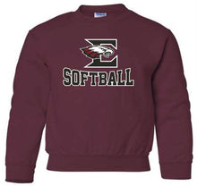 Load image into Gallery viewer, Youth crewneck sweatshirt with Eagleville Softball logo
