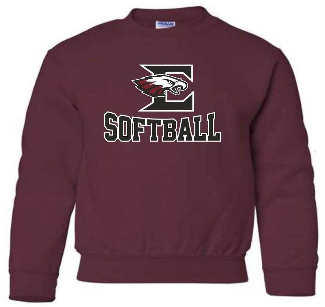 Youth crewneck sweatshirt with Eagleville Softball logo