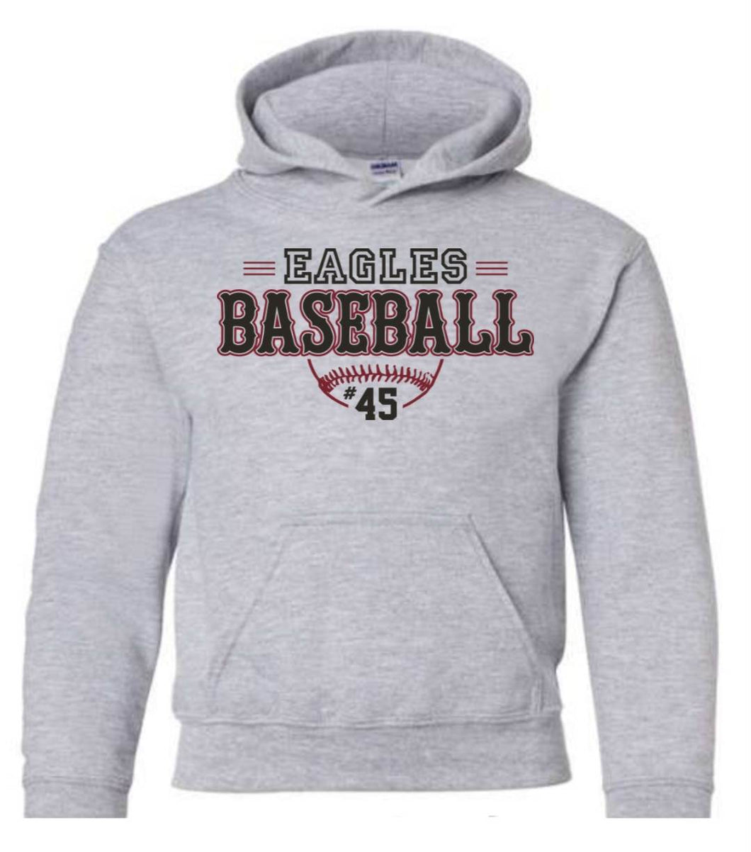 Hanes - Youth Hoodie with sublimated Eagleville Baseball logo & customizable player number